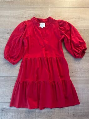 Smith & Quinn Women’s Red Tiered V-Neck Dress with Puff Sleeves size medium